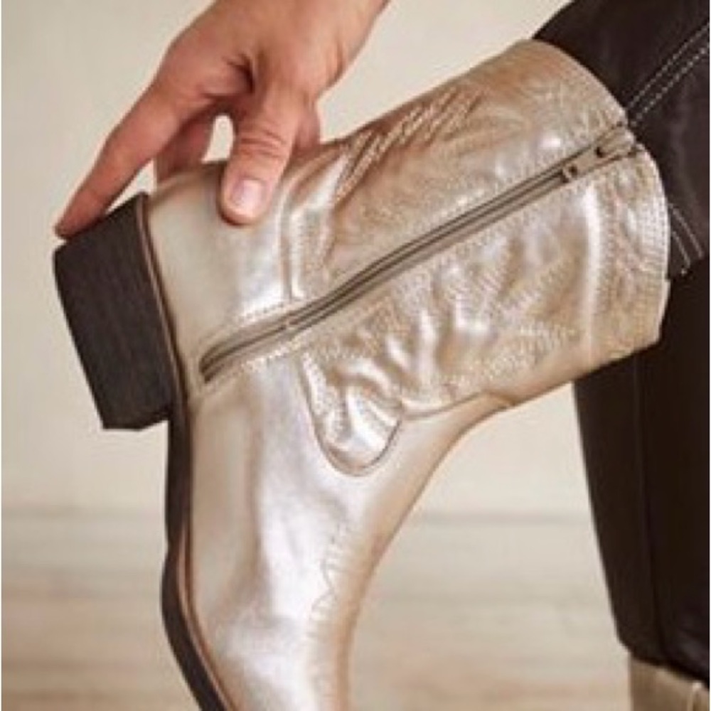 Free People Coconuts by Matisse Platino Metallic Vegan Ranch Ankle Boots
